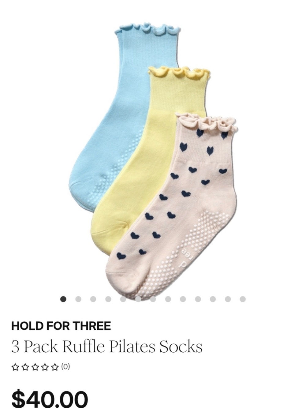 3-Pack Ruffle Pilates Socks — Blue, Yellow, Pink Hearts